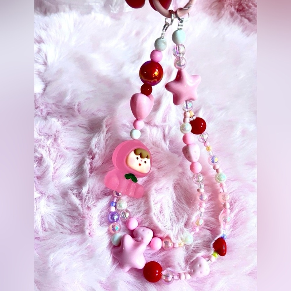 ❤️Pink Beaded With Cute Charm Bag/Phone Charm, Keychain